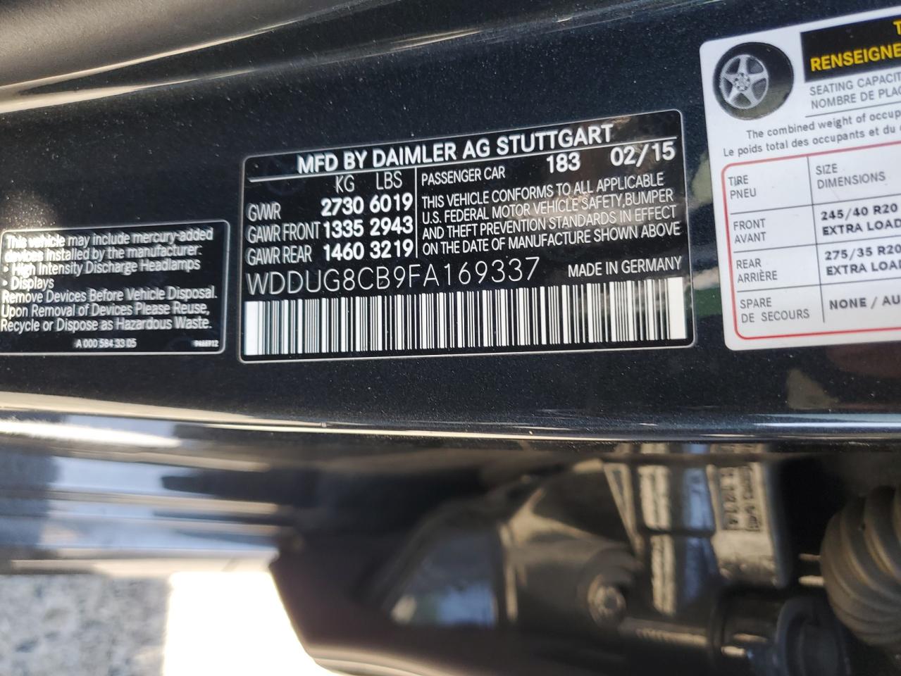 2015 Mercedes-Benz S 550 VIN: WDDUG8CB9FA169337 Lot: 63242015