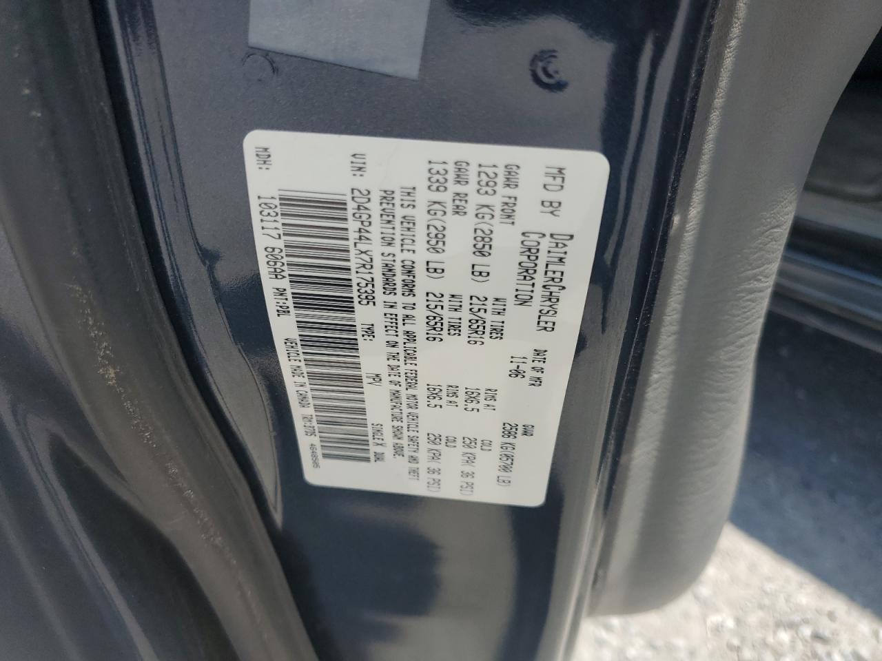 2007 Dodge Grand Caravan Sxt VIN: 2D4GP44LX7R175395 Lot: 63397335