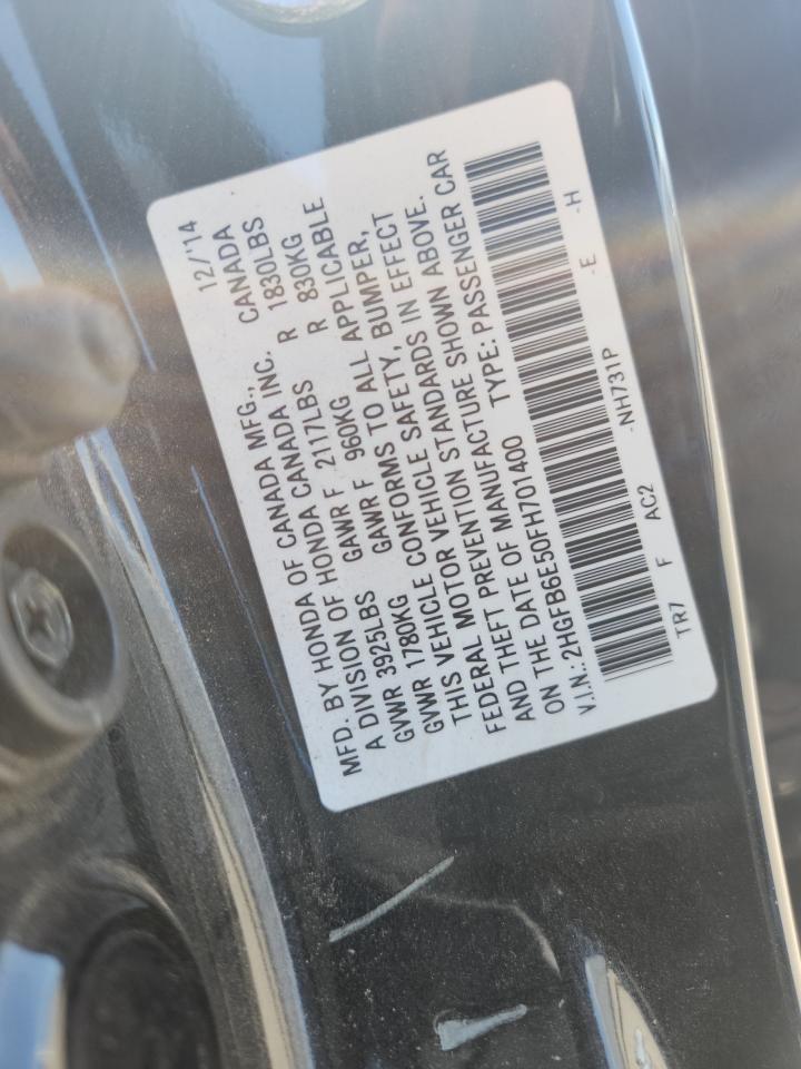 2015 Honda Civic Si VIN: 2HGFB6E50FH701400 Lot: 63775335