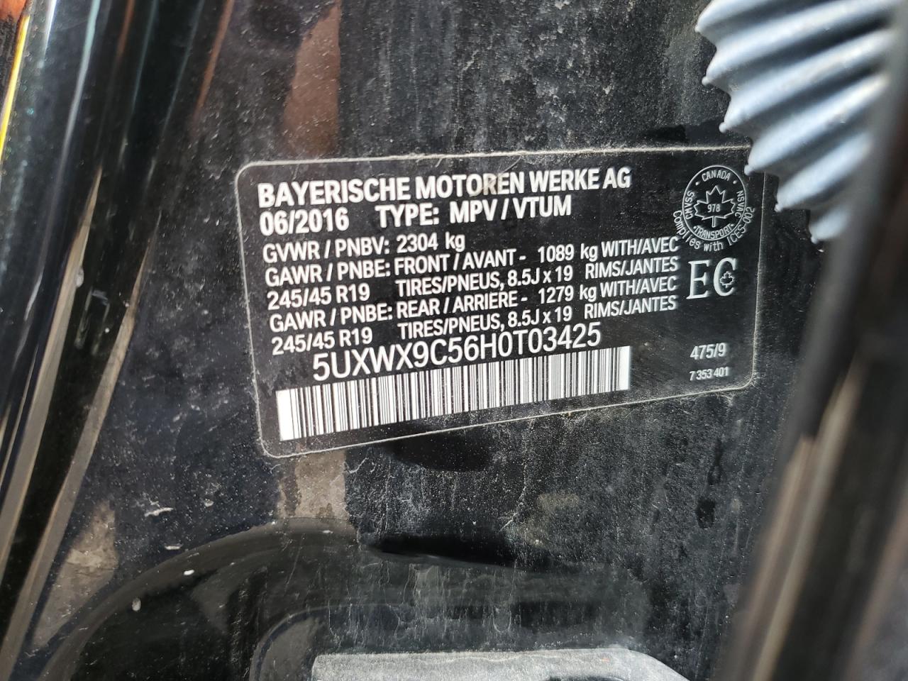 2017 BMW X3 xDrive28I VIN: 5UXWX9C56H0T03425 Lot: 63902435