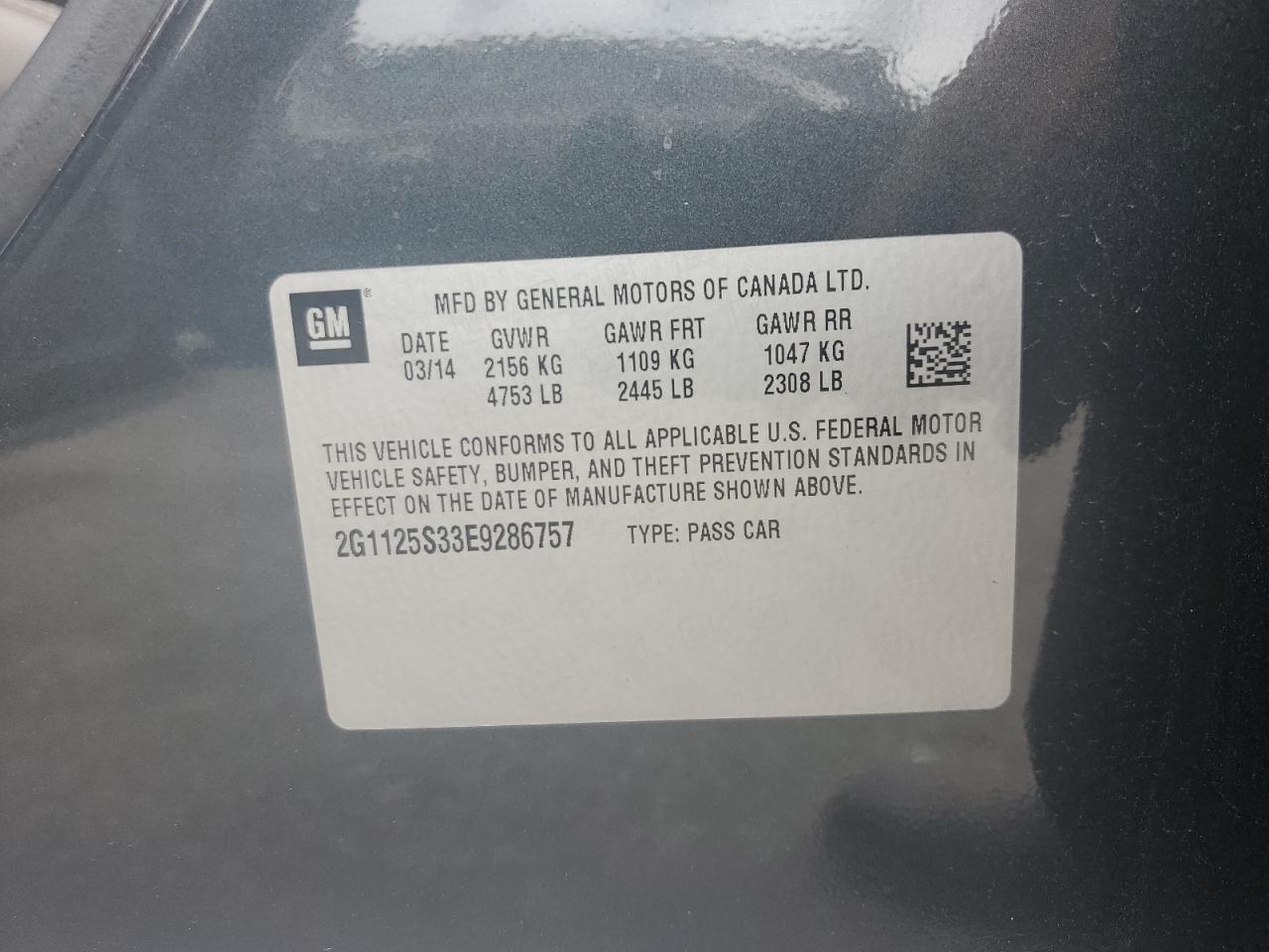 2014 Chevrolet Impala Lt VIN: 2G1125S33E9286757 Lot: 64894435