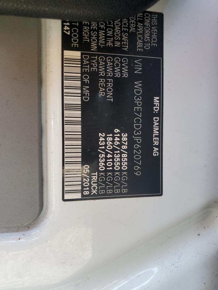 2018 Mercedes-Benz Sprinter 2500 VIN: WD3PE7CD3JP620769 Lot: 64973065