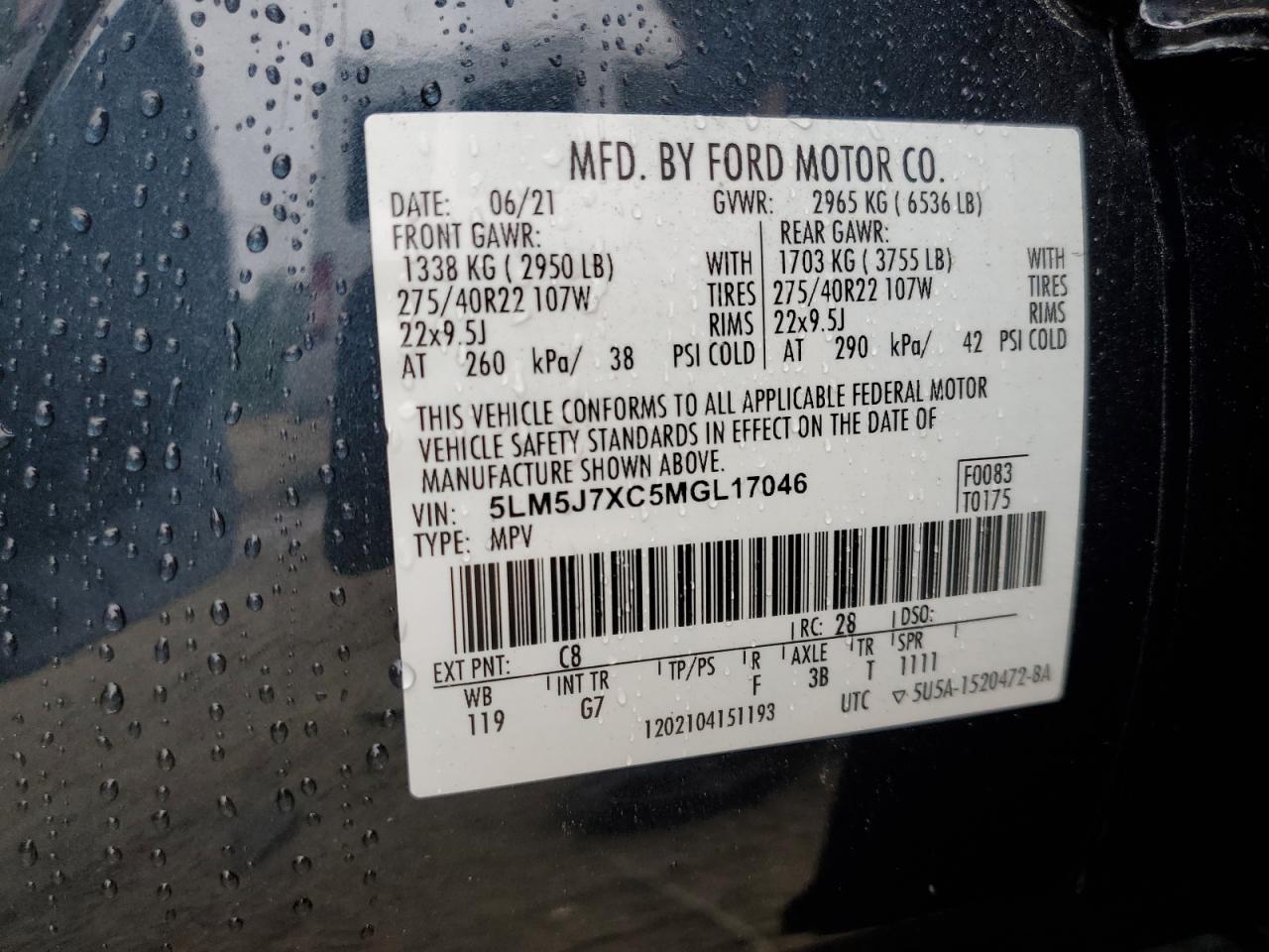 2021 Lincoln Aviator Reserve VIN: 5LM5J7XC5MGL17046 Lot: 63026415