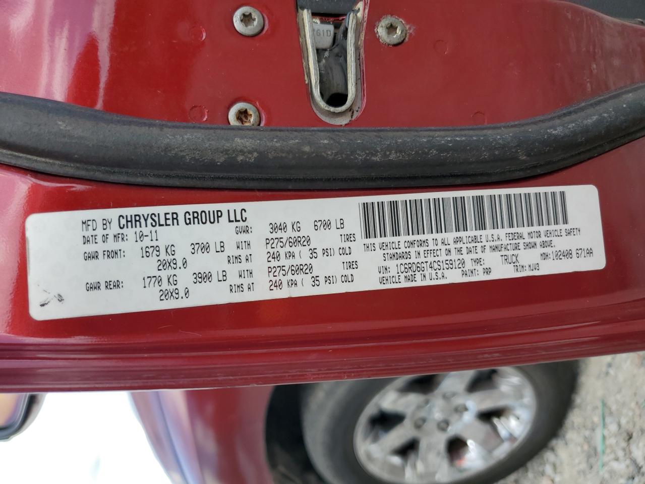 2012 Dodge Ram 1500 Slt VIN: 1C6RD6GT4CS159120 Lot: 63231575