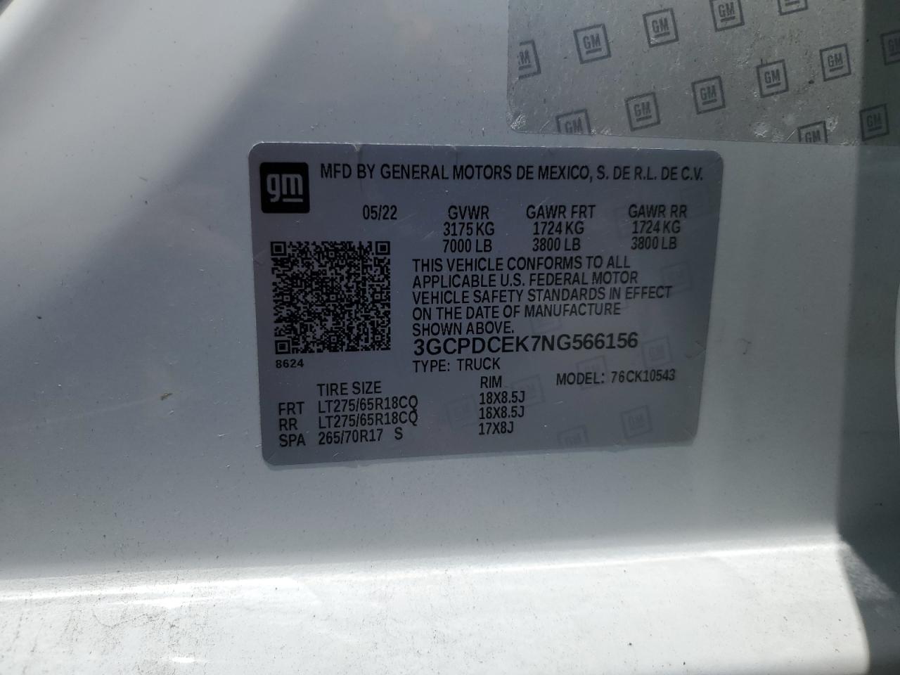 2022 Chevrolet Silverado K1500 Trail Boss Custom VIN: 3GCPDCEK7NG566156 Lot: 64848815