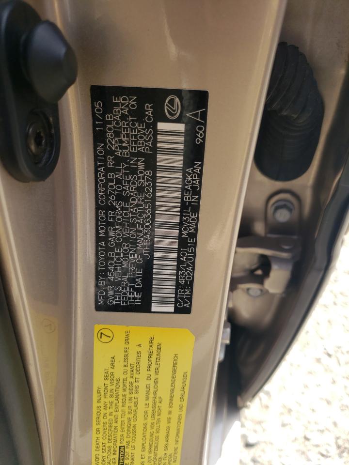 2006 Lexus Es 330 VIN: JTHBA30G365162378 Lot: 65322735