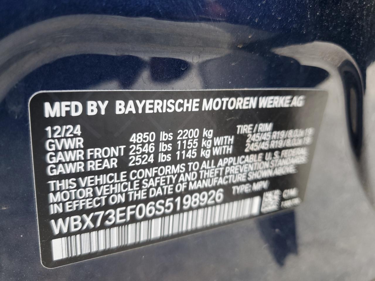 2025 BMW X1 xDrive28I VIN: WBX73EF06S5198926 Lot: 65024605
