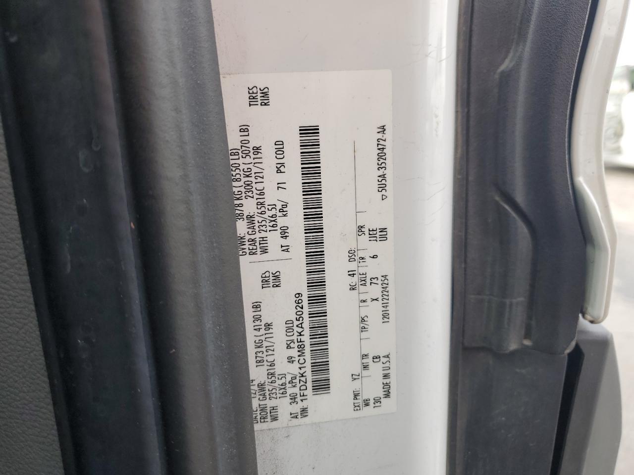 2015 Ford Transit T-150 VIN: 1FDZK1CM8FKA50269 Lot: 63187835