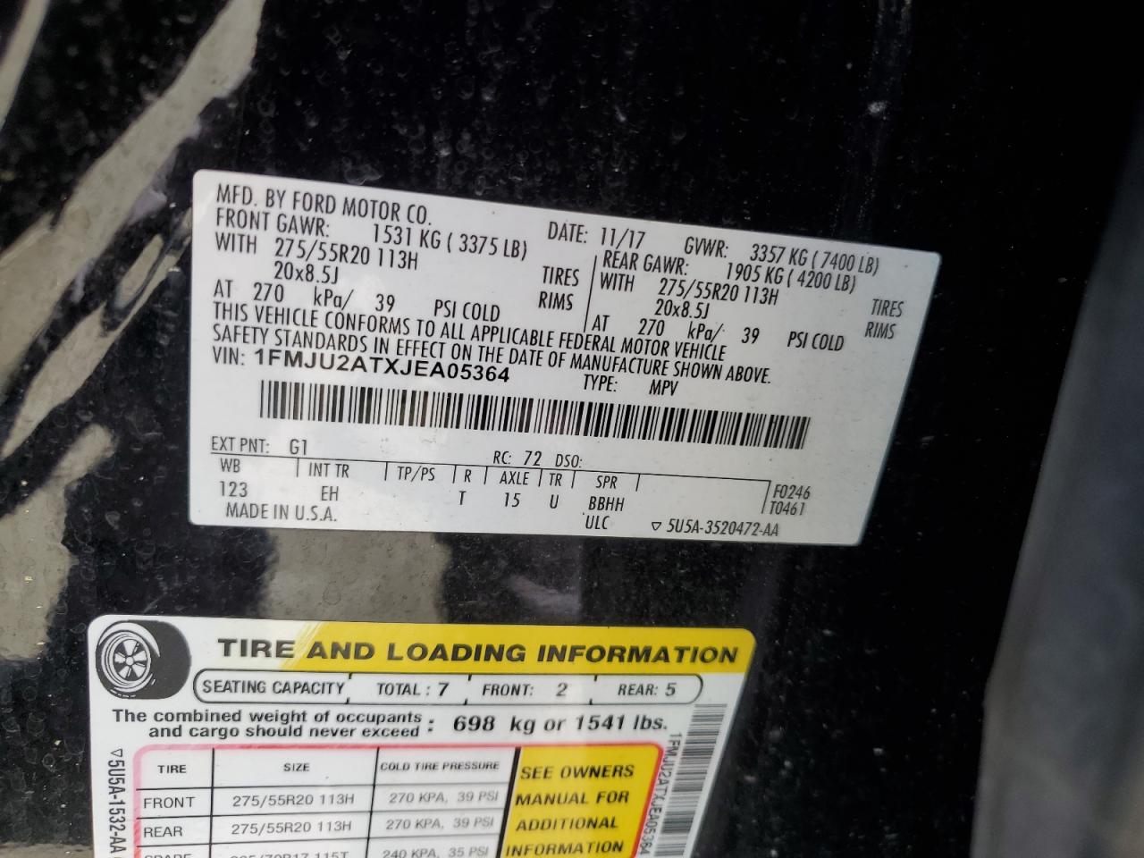 2018 Ford Expedition Limited VIN: 1FMJU2ATXJEA05364 Lot: 65973735