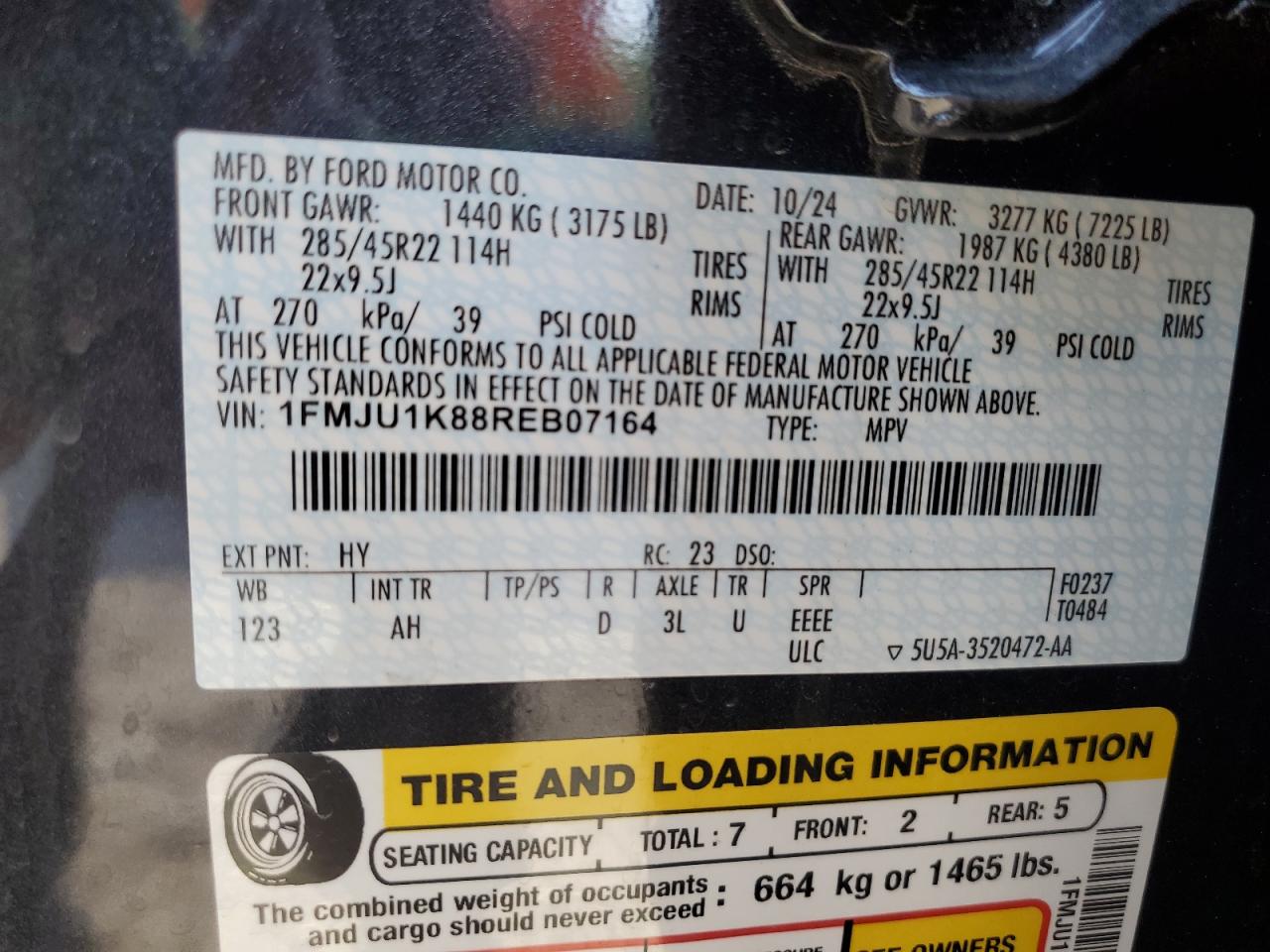 2024 Ford Expedition Limited VIN: 1FMJU1K88REB07164 Lot: 64693385