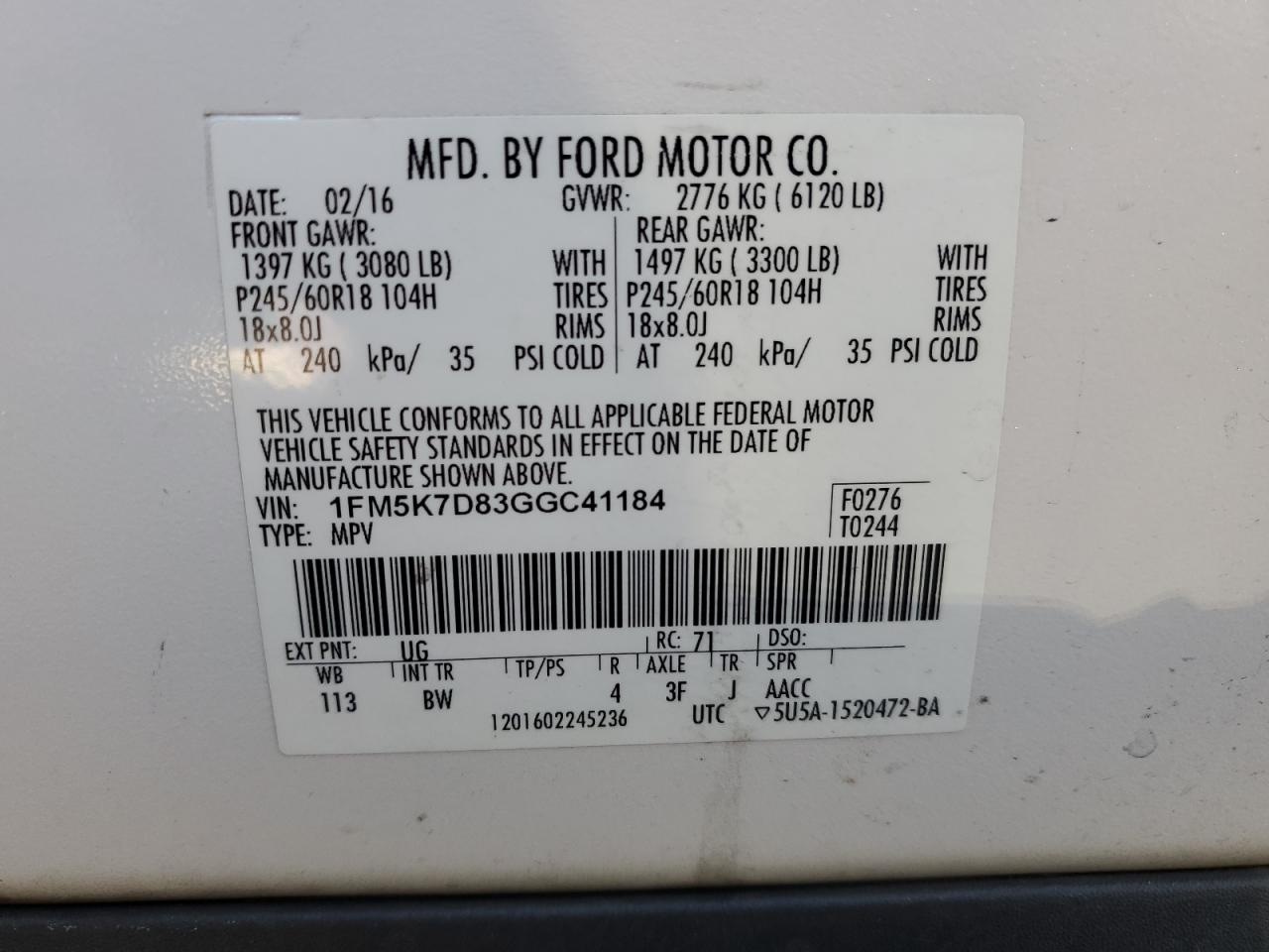 1fm5k7d83ggc41184 1FM5K7D83GGC41184 2016 Ford Explorer Xlt
