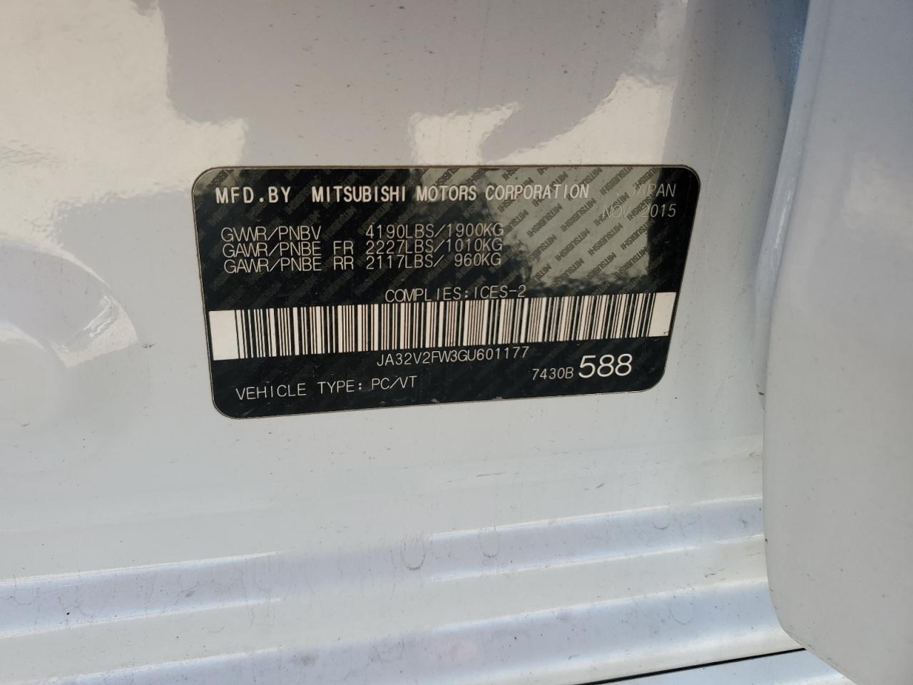 2016 Mitsubishi Lancer Es VIN: JA32V2FW3GU601177 Lot: 64903505