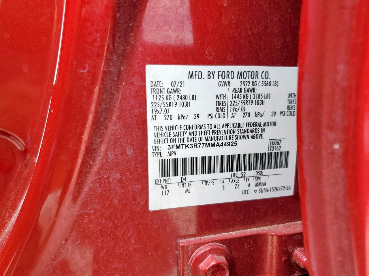 2021 Ford Mustang Mach-E Premium VIN: 3FMTK3R77MMA44925 Lot: 64307295