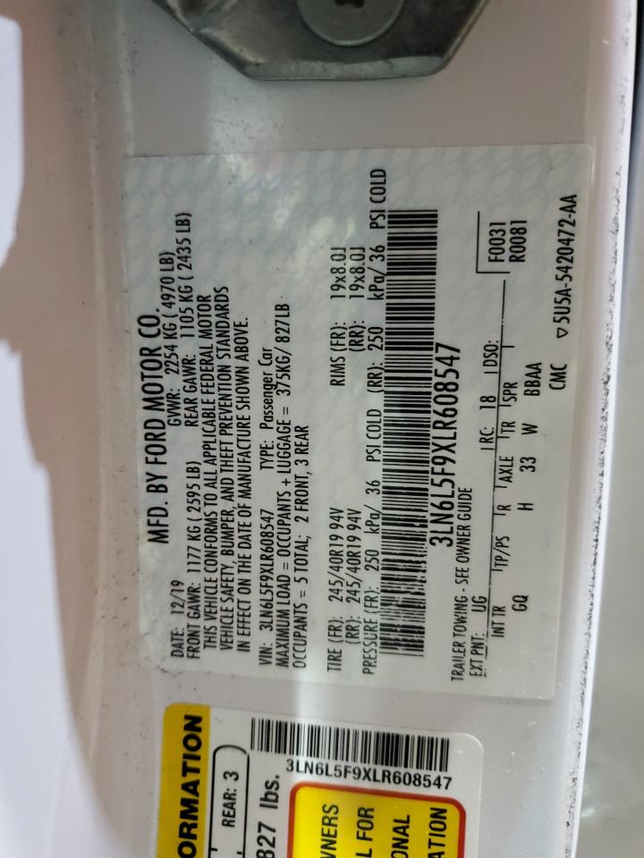 2020 Lincoln Mkz Reserve VIN: 3LN6L5F9XLR608547 Lot: 63282325