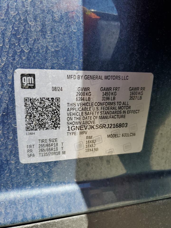 2024 Chevrolet Traverse Lt Z71 VIN: 1GNEVJKS6RJ216803 Lot: 64586325