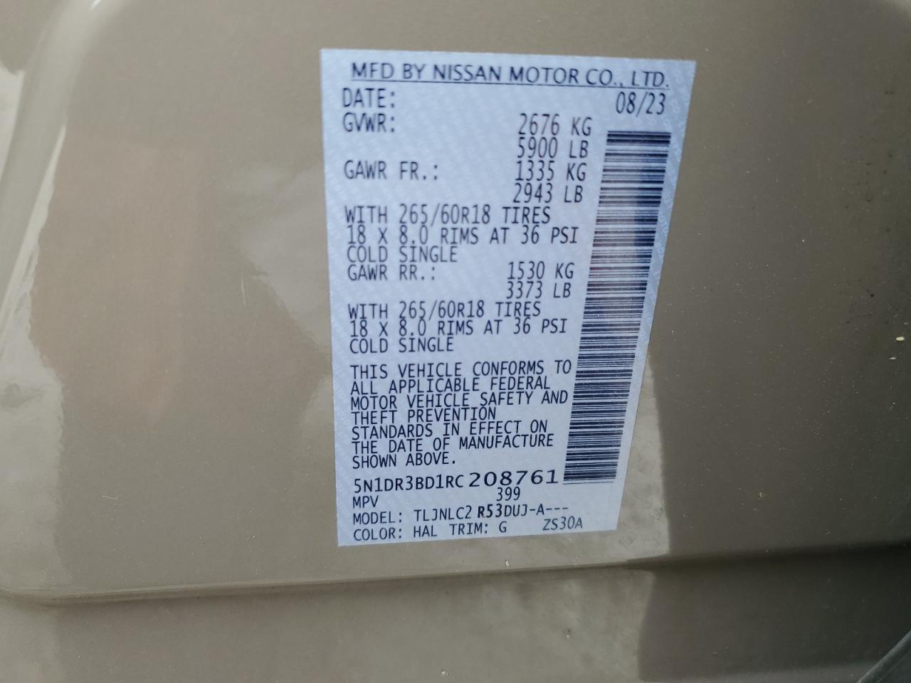 2024 Nissan Pathfinder Rock Creek VIN: 5N1DR3BD1RC208761 Lot: 64238795
