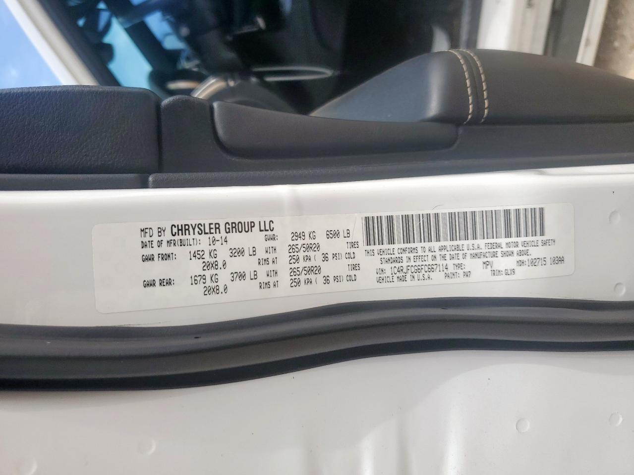 2015 Jeep Grand Cherokee Overland VIN: 1C4RJFCG6FC667114 Lot: 65236705