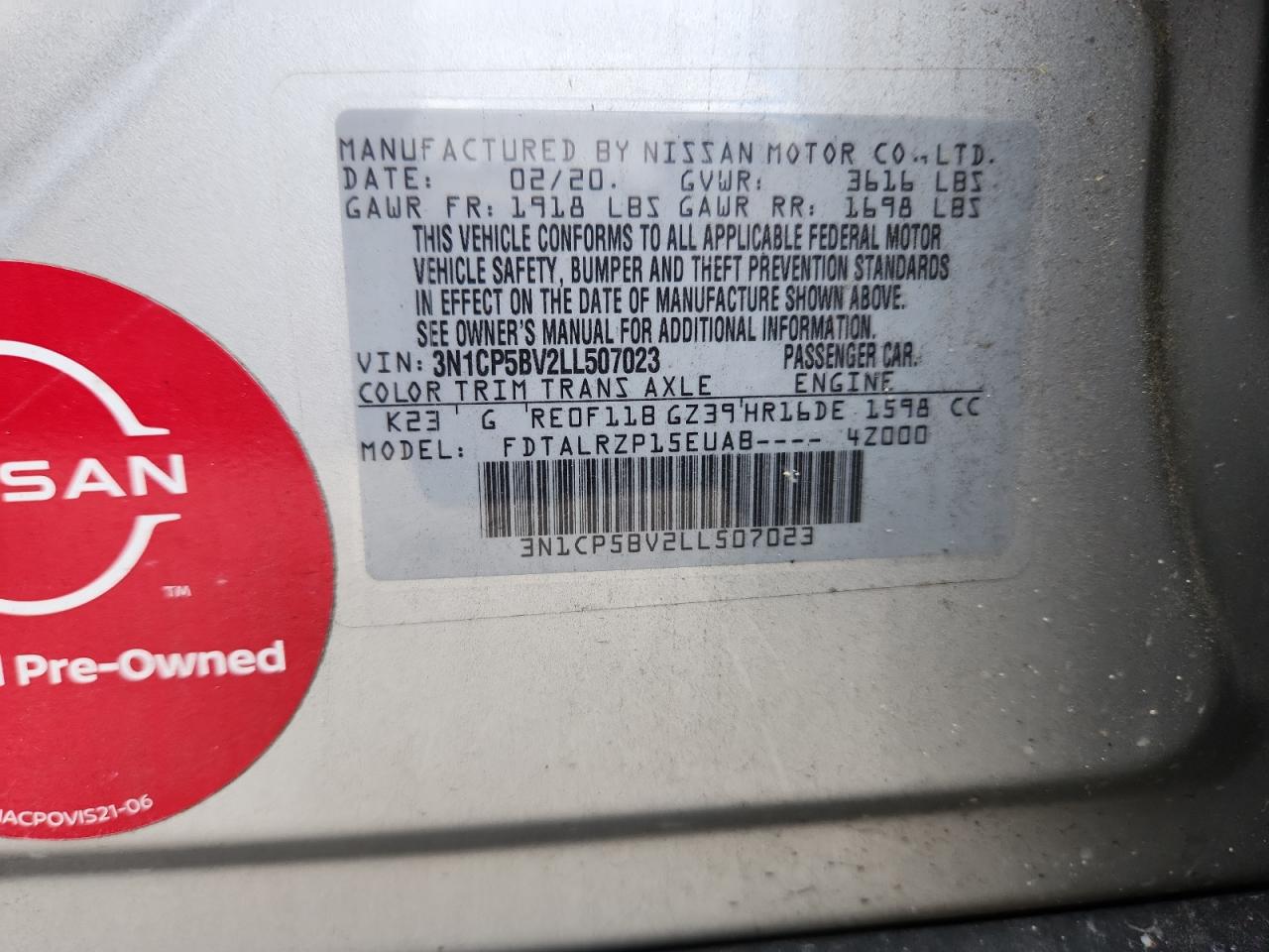 2020 Nissan Kicks S VIN: 3N1CP5BV2LL507023 Lot: 64667245