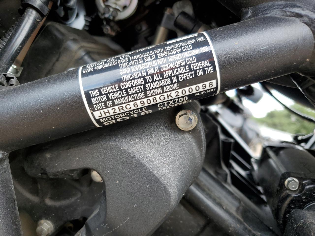 2016 Honda Ctx700 VIN: JH2RC6908GK200098 Lot: 66201265