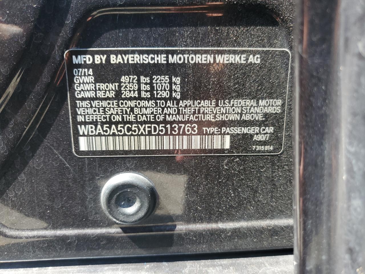 2015 BMW 528 I VIN: WBA5A5C5XFD513763 Lot: 63825535