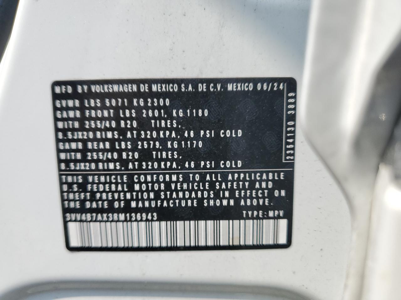 2024 Volkswagen Tiguan Sel R-Line Black VIN: 3VV4B7AX3RM136943 Lot: 64492465
