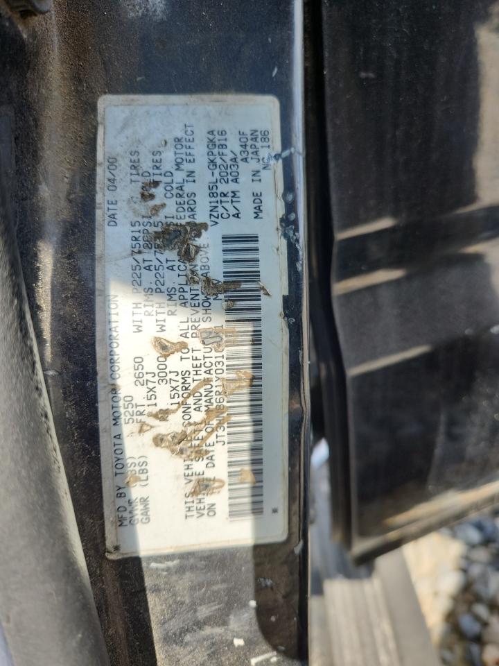 2000 Toyota 4Runner Sr5 VIN: JT3HN86R1Y0310831 Lot: 65274455