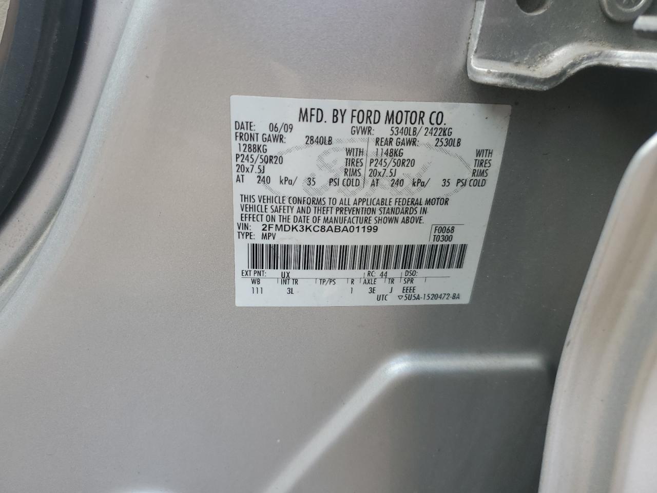 2010 Ford Edge Limited VIN: 2FMDK3KC8ABA01199 Lot: 65608455