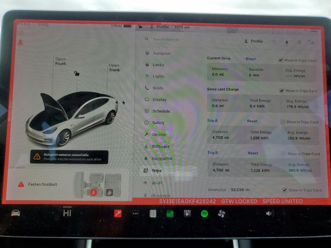 2019 Tesla Model 3 VIN: 5YJ3E1EA0KF428242 Lot: 64811465