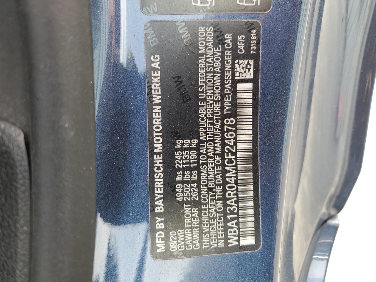 2021 BMW M440Xi VIN: WBA13AR04MCF24678 Lot: 65337835