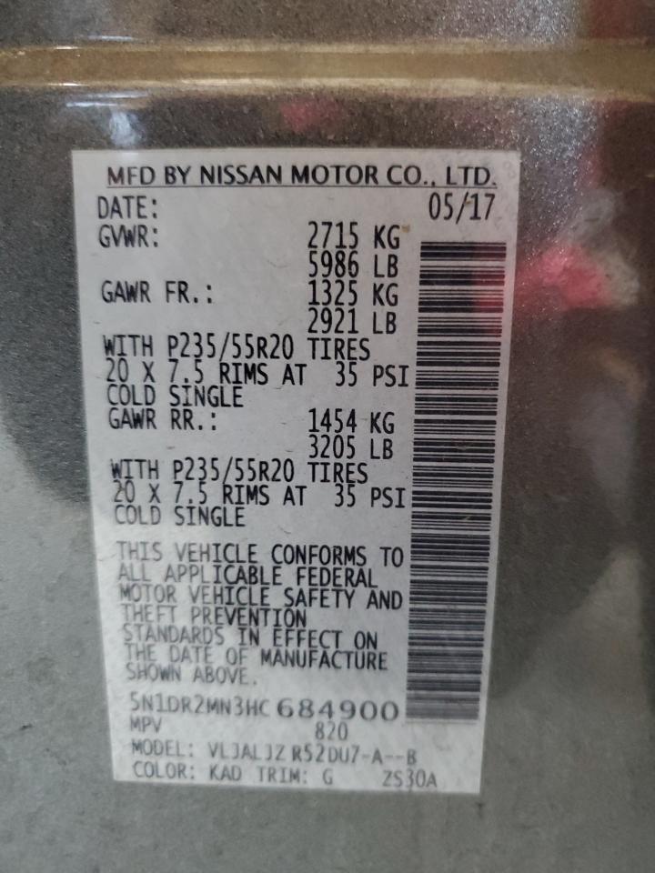 5n1dr2mn3hc684900 5N1DR2MN3HC684900 2017 Nissan Pathfinder S