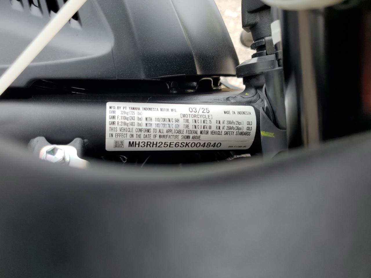 2025 Yamaha Yfz320 A VIN: MH3RH25E6SK004840 Lot: 65739855