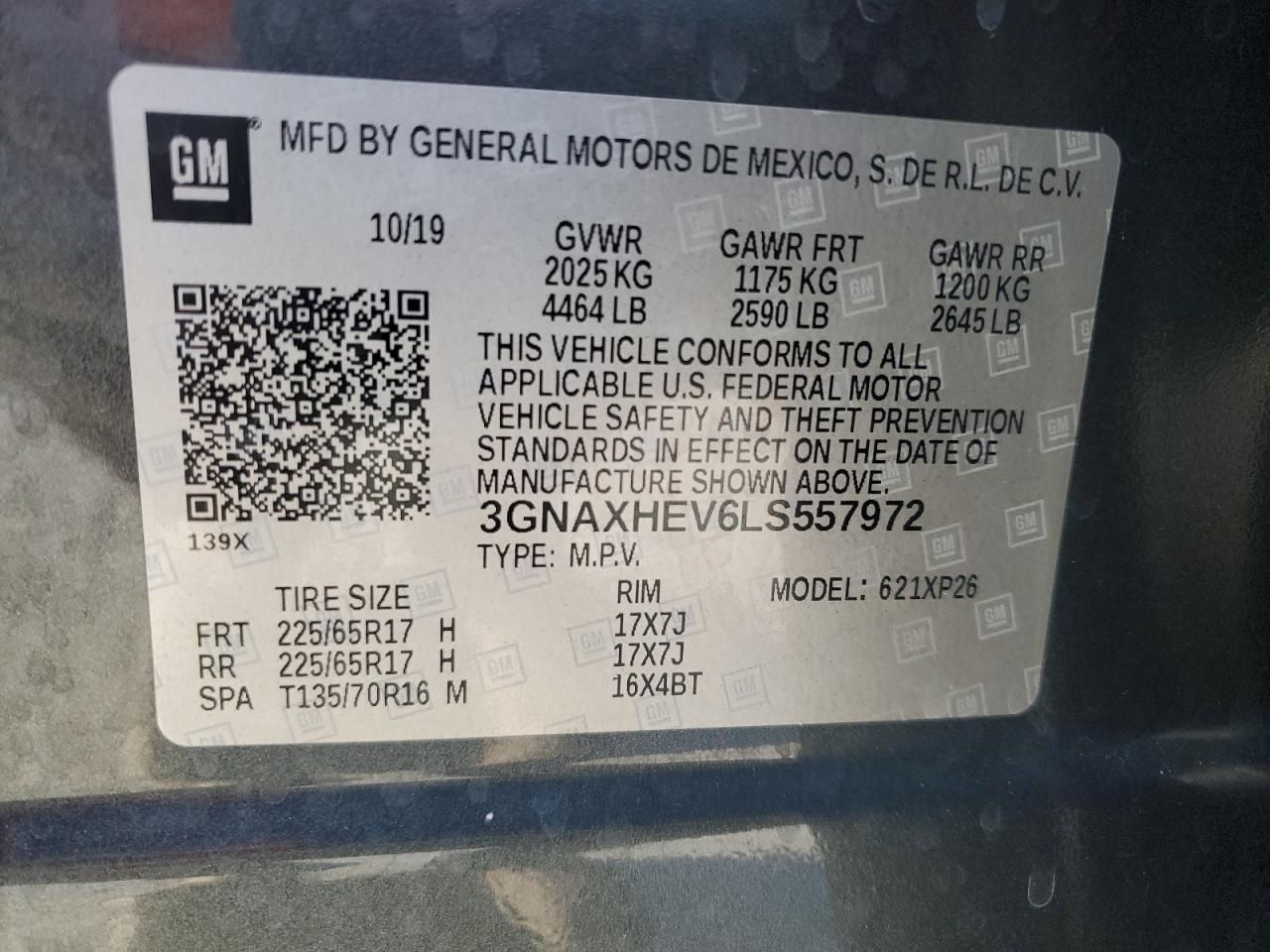 2020 Chevrolet Equinox Ls VIN: 3GNAXHEV6LS557972 Lot: 64763395