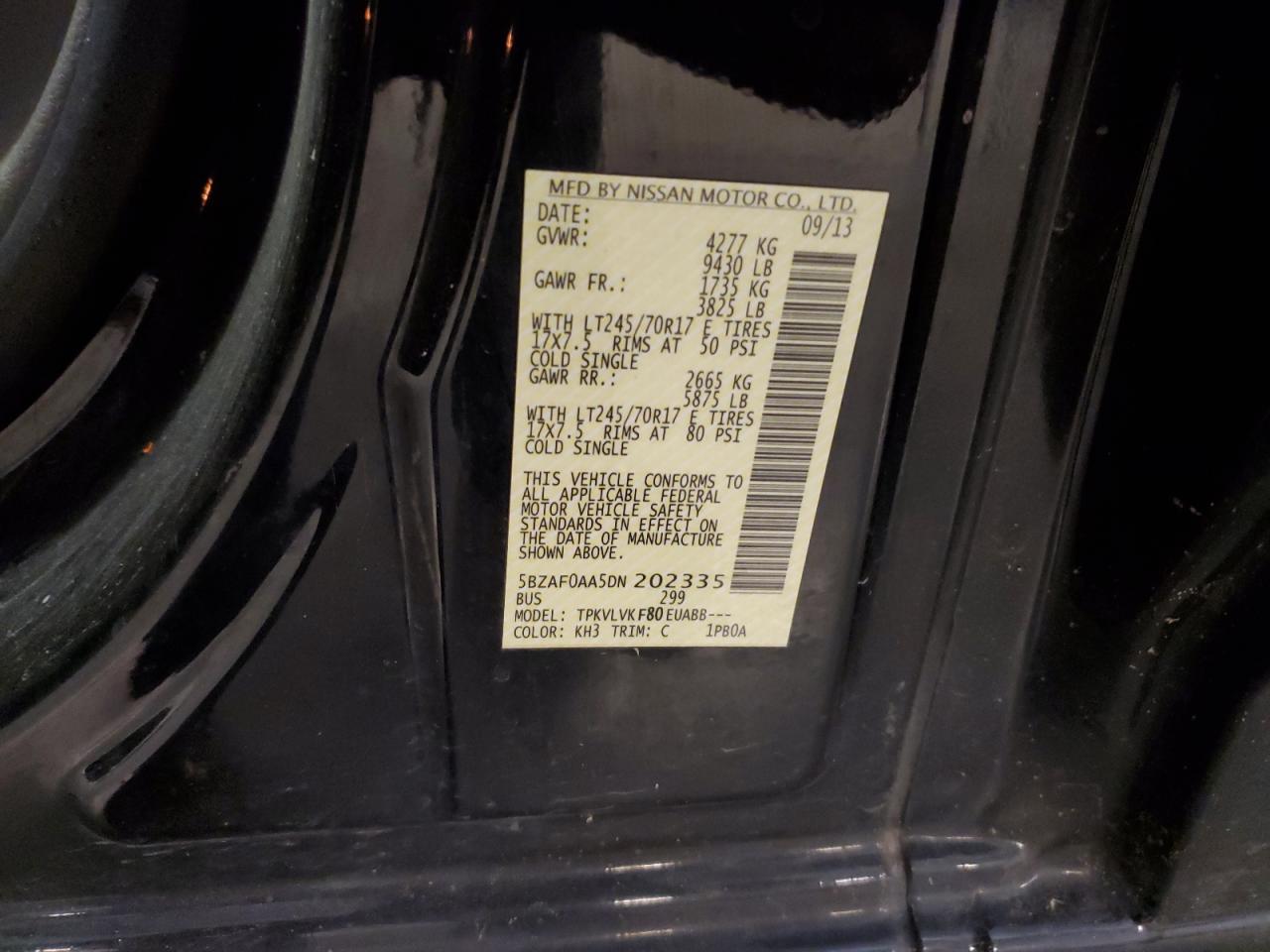 2013 Nissan Nv 3500 S VIN: 5BZAF0AA5DN202335 Lot: 64583495