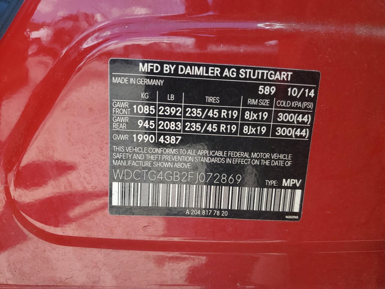 wdctg4gb2fj072869 WDCTG4GB2FJ072869 2015 Mercedes-Benz Gla 250 4Matic