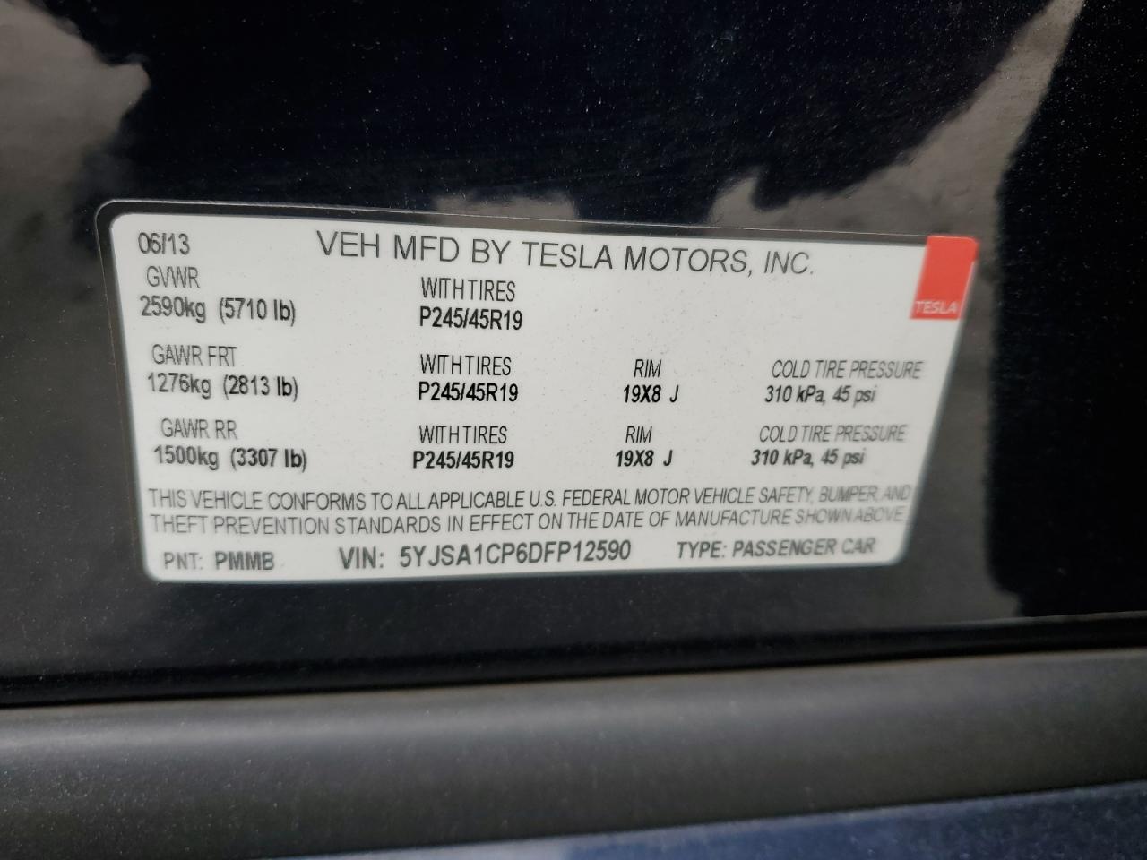 2013 Tesla Model S VIN: 5YJSA1CP6DFP12590 Lot: 65260825