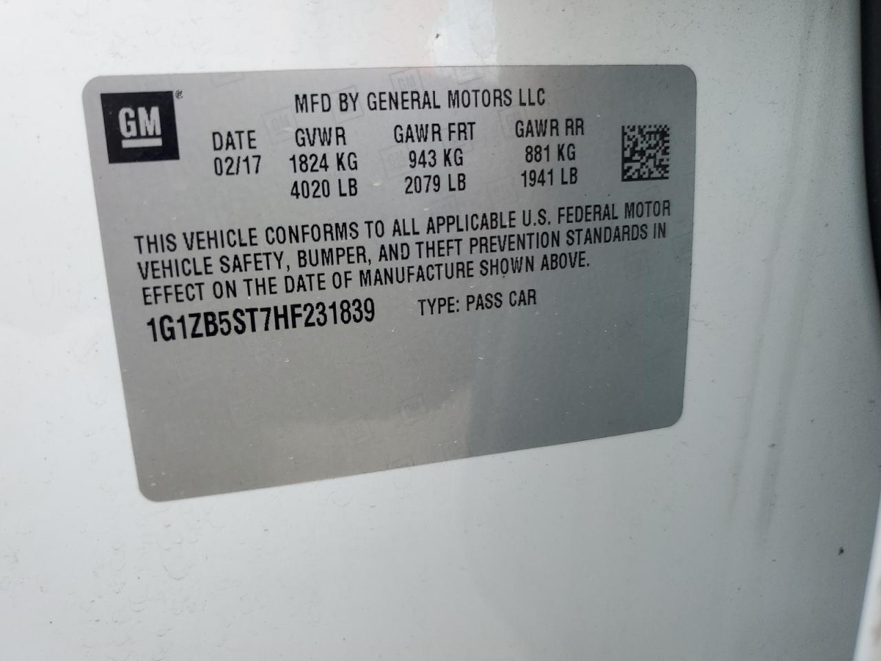 2017 Chevrolet Malibu Ls VIN: 1G1ZB5ST7HF231839 Lot: 64937275