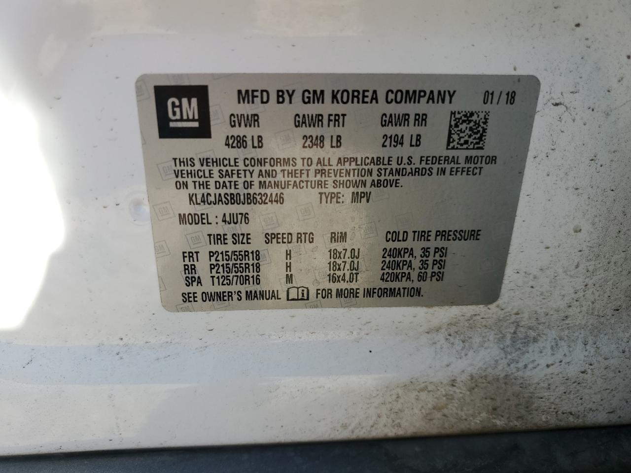 2018 Buick Encore Preferred VIN: KL4CJASB0JB632446 Lot: 65987755