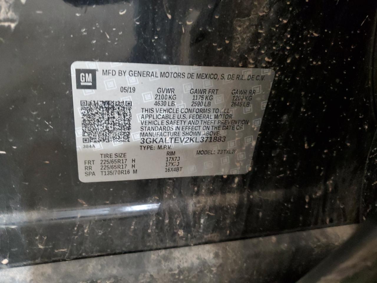 2019 GMC Terrain Sle VIN: 3GKALTEV2KL371883 Lot: 65561775