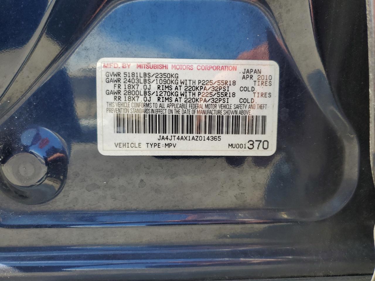 2010 Mitsubishi Outlander Xls VIN: JA4JT4AX1AZ014365 Lot: 65335755