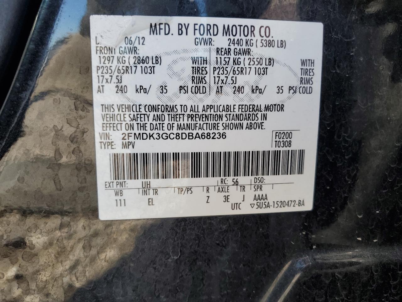 2013 Ford Edge Se VIN: 2FMDK3GC8DBA68236 Lot: 64258825