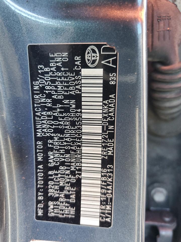 2014 Toyota Corolla L VIN: 2T1BURHEXEC035594 Lot: 63926675