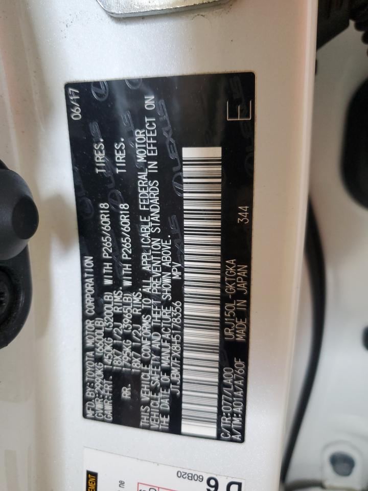 2017 Lexus Gx 460 VIN: JTJBM7FX8H5178356 Lot: 63177215