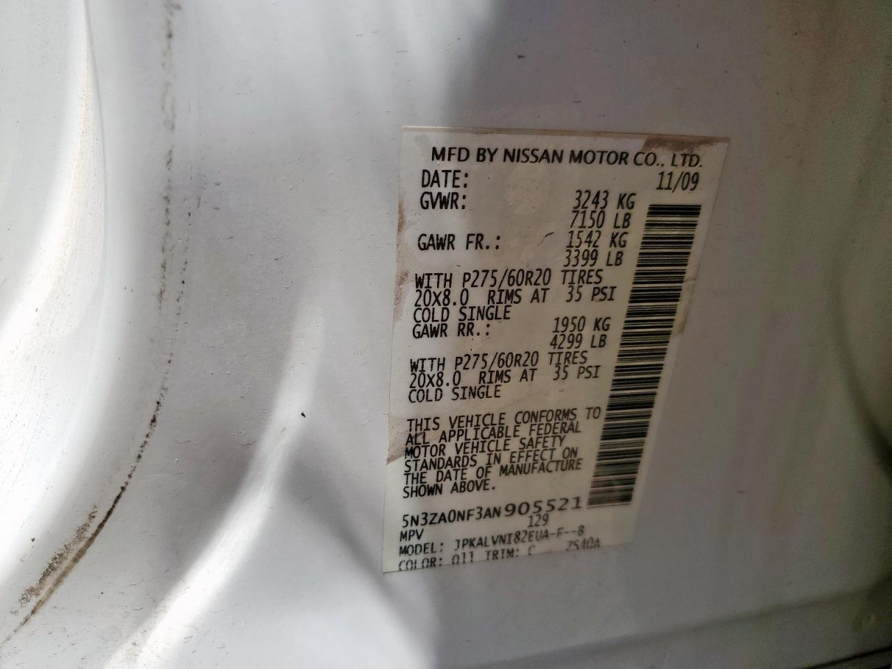2010 Infiniti Qx56 VIN: 5N3ZA0NF3AN905521 Lot: 63847785