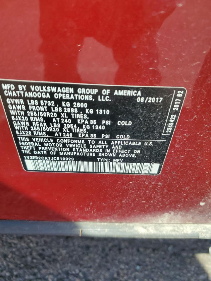 2018 Volkswagen Atlas Sel VIN: 1V2ER2CA7JC510923 Lot: 64784805