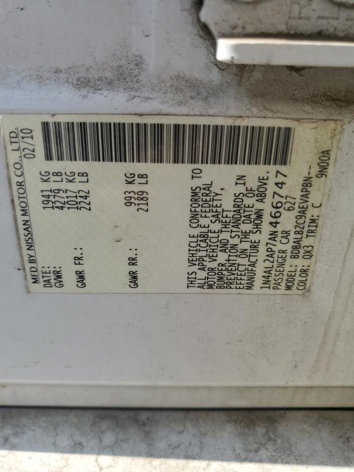2010 Nissan Altima Base VIN: 1N4AL2AP7AN466747 Lot: 59588635