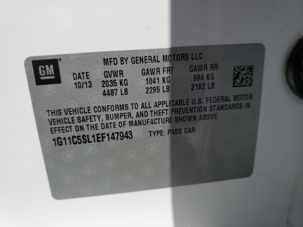 2014 Chevrolet Malibu 1Lt VIN: 1G11C5SL1EF147943 Lot: 65950465