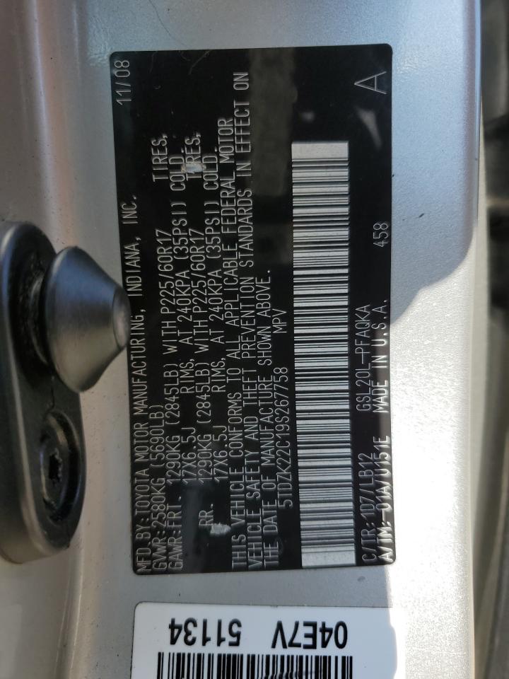2009 Toyota Sienna Xle VIN: 5TDZK22C19S267758 Lot: 66292745