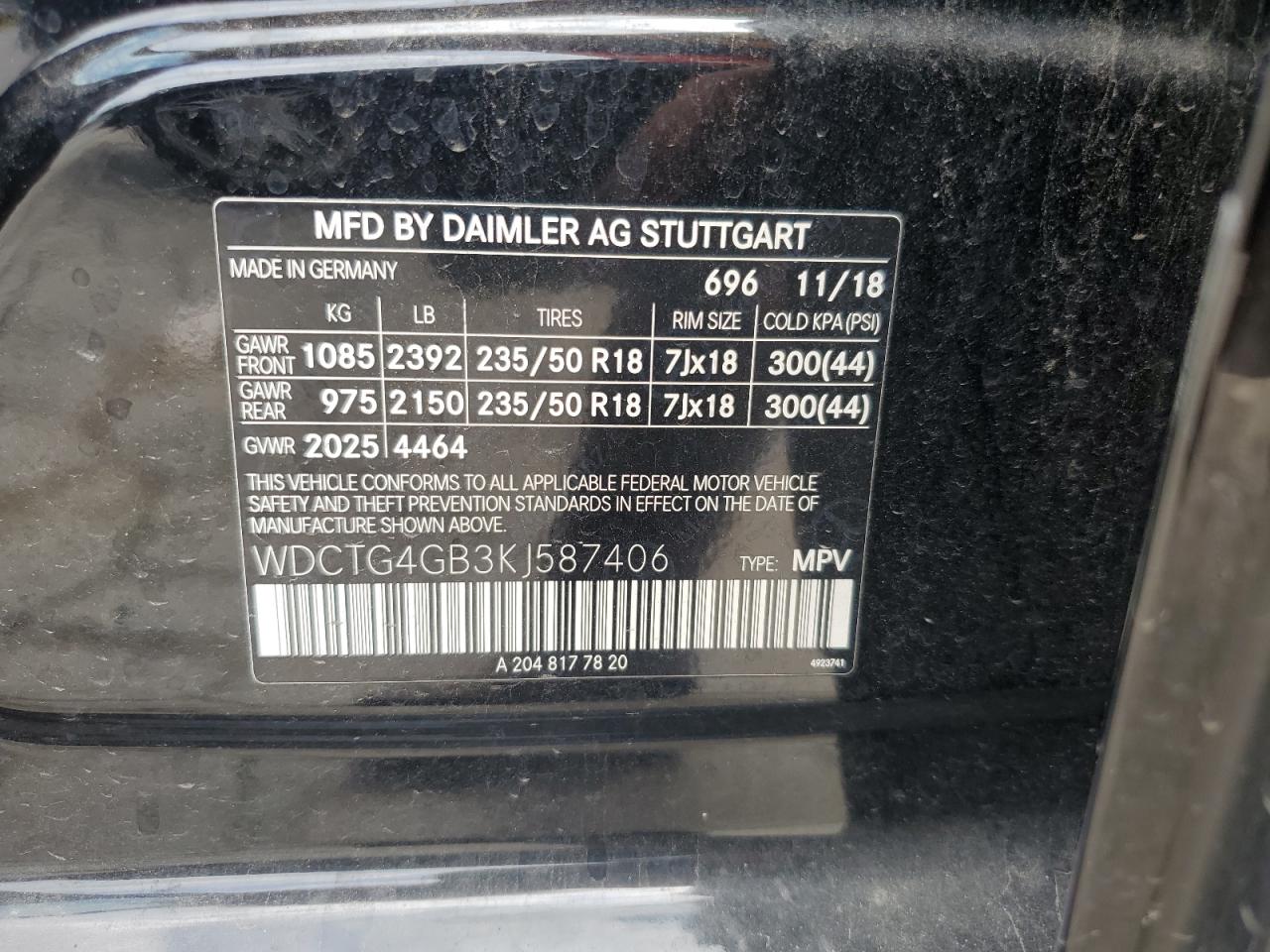 2019 Mercedes-Benz Gla 250 4Matic VIN: WDCTG4GB3KJ587406 Lot: 64731555