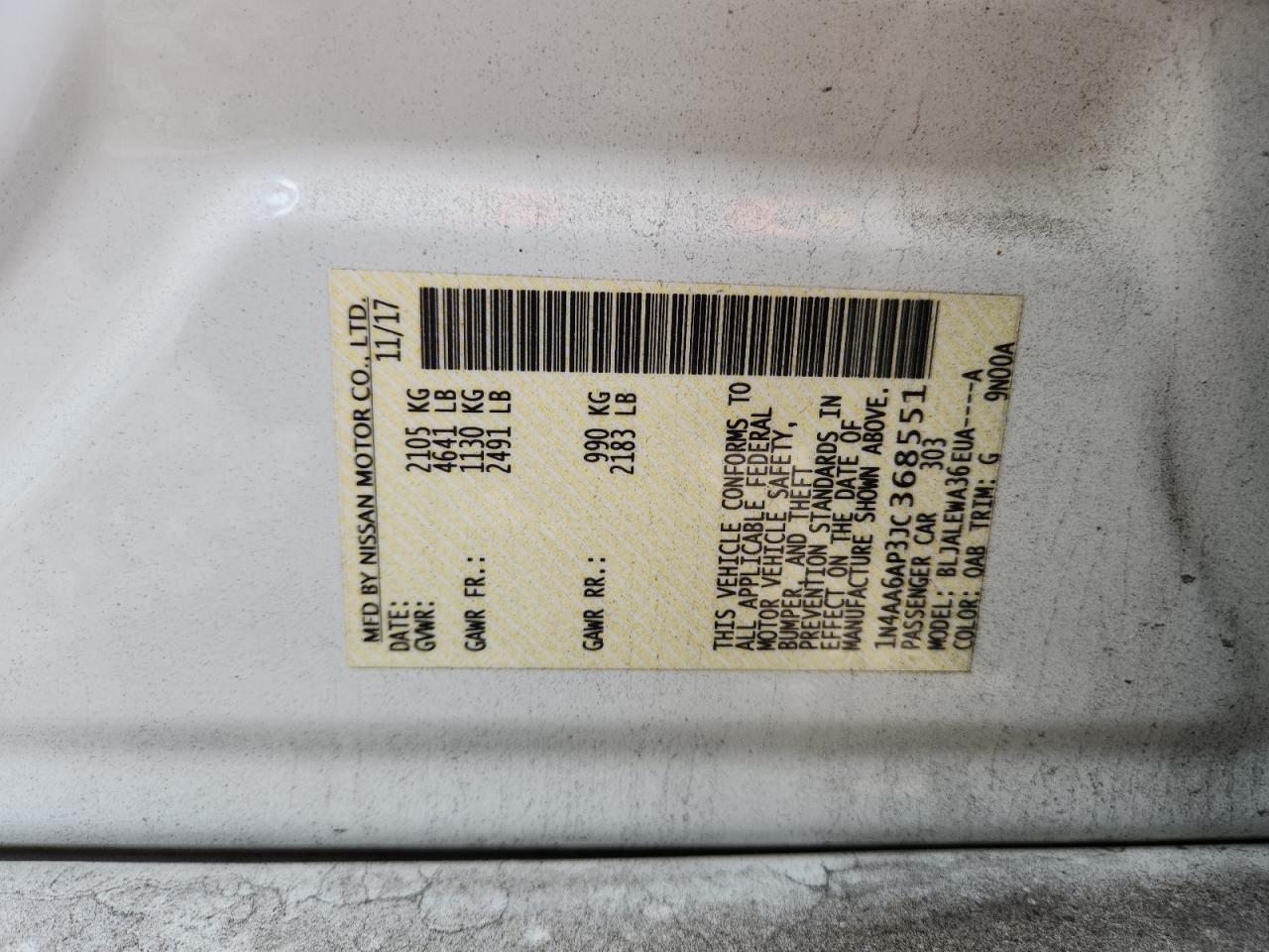 2018 Nissan Maxima 3.5S VIN: 1N4AA6AP3JC368551 Lot: 64945515