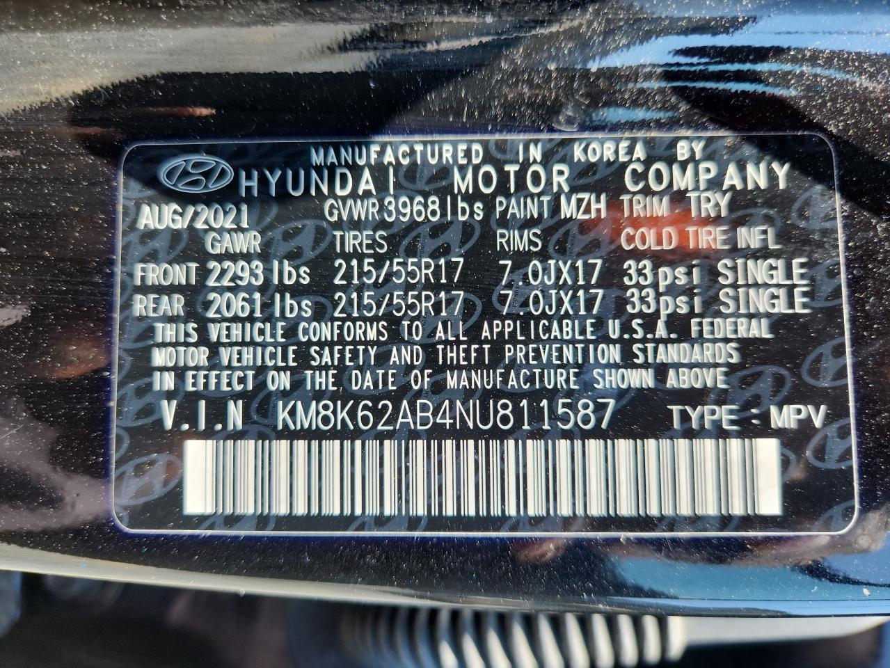 2022 Hyundai Kona Sel VIN: KM8K62AB4NU811587 Lot: 63552335